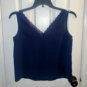 Navy blue Loose-fitting lace neck tank top